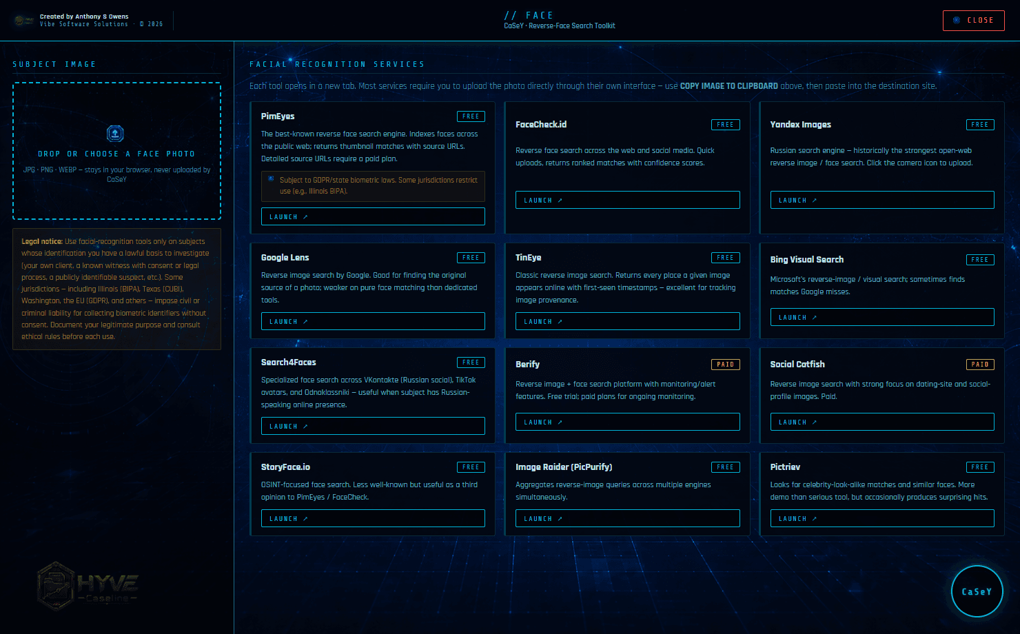 Face Search — real screenshot from the CaseLine desktop app